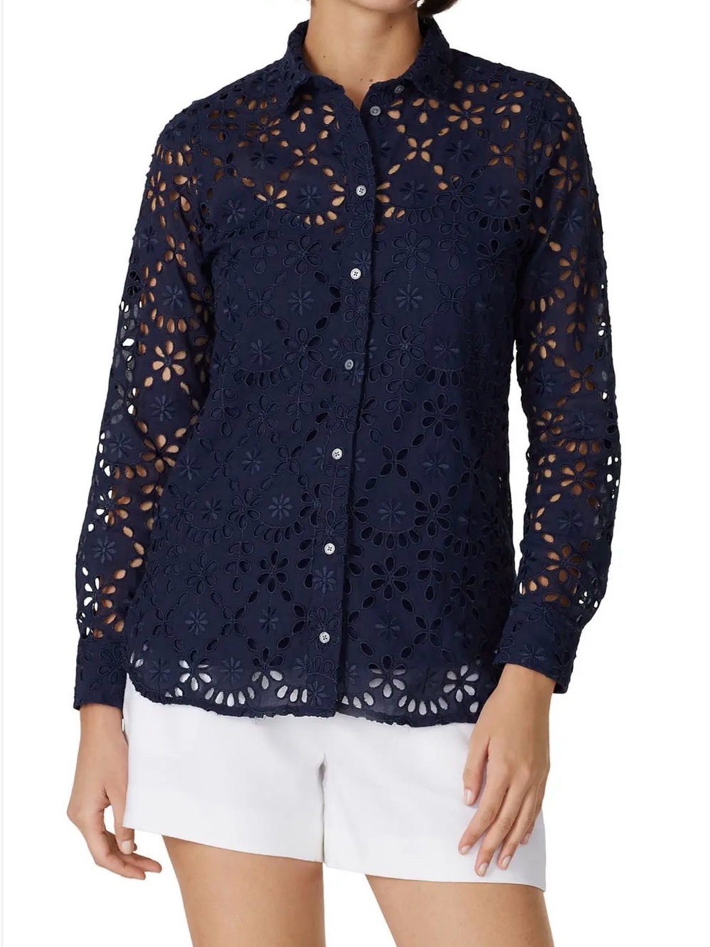 J. Crew Navy Eyelet Button-Front Shirt